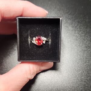 Elegant Silver and Red Gemstone Ring size 10